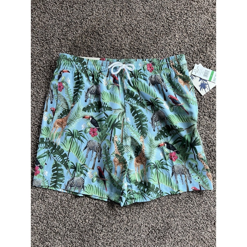 NWT Trunks Brand Swim Shorts Trunks Men's Large San O Swimsuit Tropical Jungle